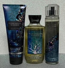 Bath and Body Works Wicked Vanilla Woods Mist, Body Cream, Shower Gel Trio