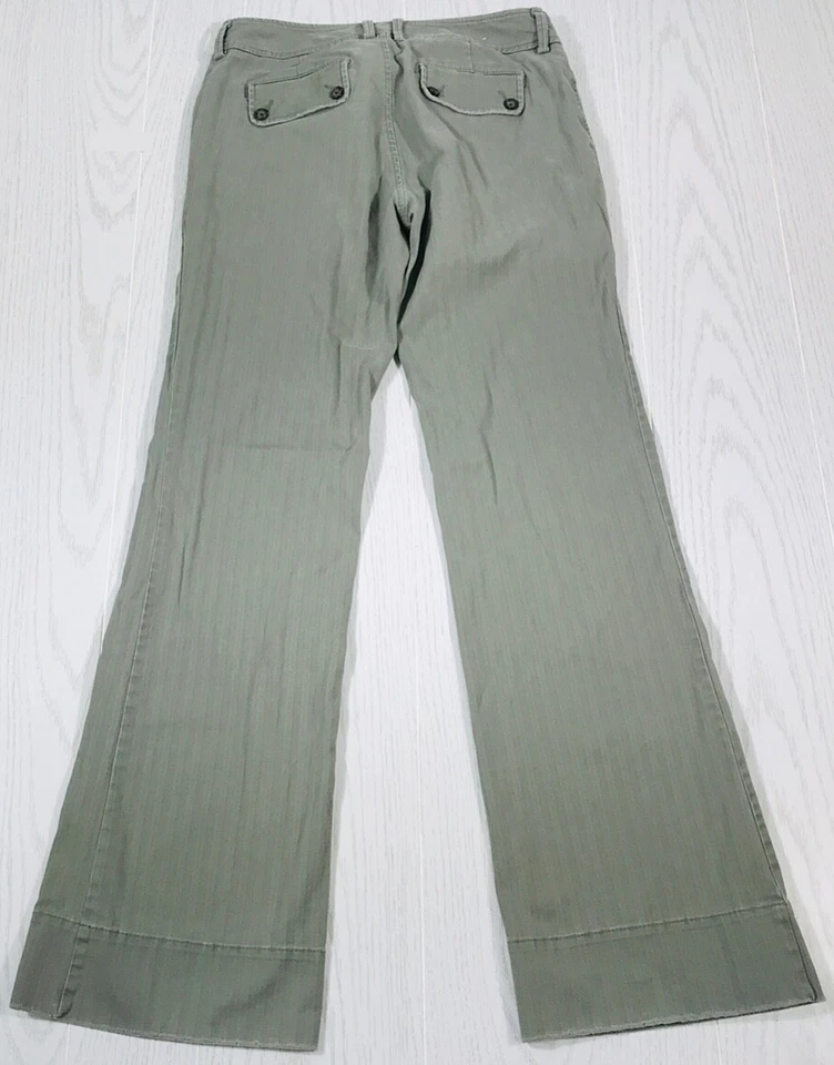 Pantalones vintage Banana Republic Bootcut para mujer 4 bolsillos verdes con solapa con botones de lona Foto 2 de 4