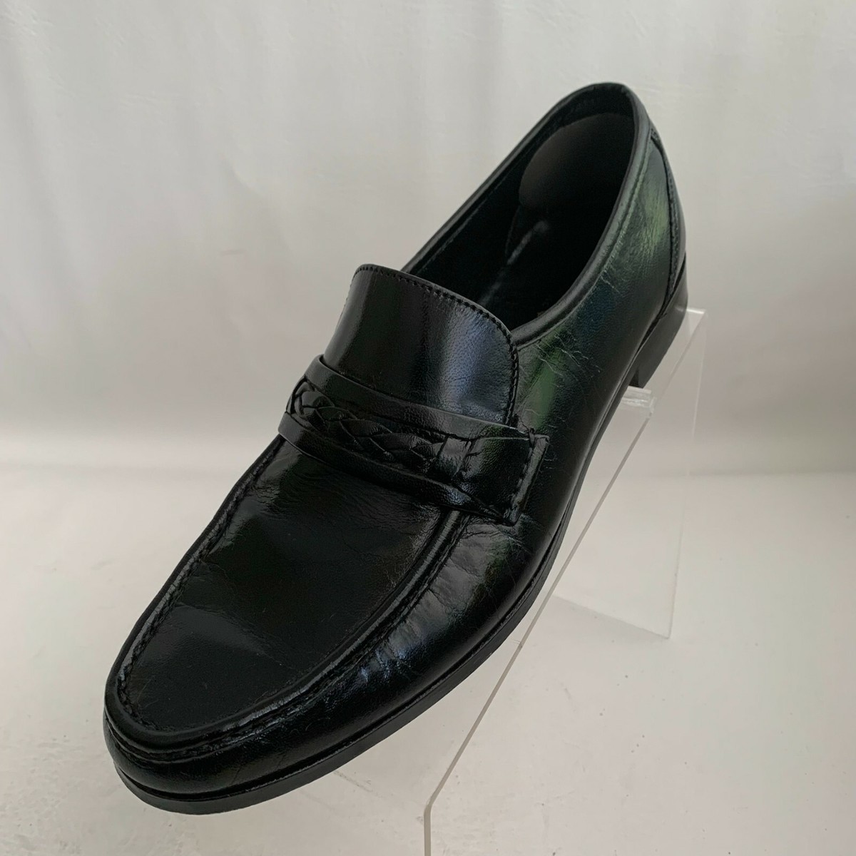 Town Craft Loafers Black Leather Apron Round Toe Slip On Shoes Size