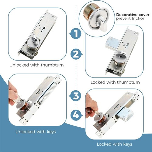 Storefront Door Mortise Lock Corrosion-Resistant Aluminum For Sliding Doors - Picture 6 of 7