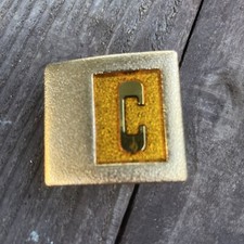 H -Vintage Lee Belt Buckle Monogrammed C Initial Letter Gold tone NY USA 1970s