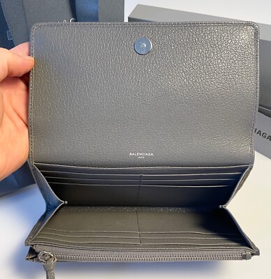 Balenciaga 390184 Classic Metallic Flap Medium Gray Leather Wallet