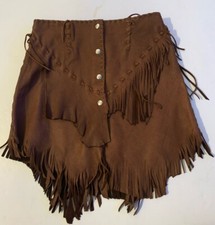 Native American Style Brown Soft Leather Fringe Western Snap Front Skirt 29/20