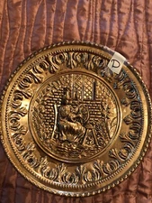 12 inch Brass Wall Lady Working Loom. Made In ENGLAND