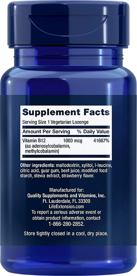 2 pastillas vegetarianas Life Extension B12 Elite para función cerebral y corporal 60 piezas Foto 3 de 4