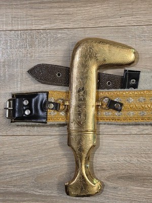 Vintage Saudi Arabian Jambiya Dagger Brass Sheath Belt Curved Blade