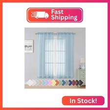 Simplebrand Sky Blue Sheer Curtains 63 Inch Length 2 Panels, Rod Pocket Solid Co