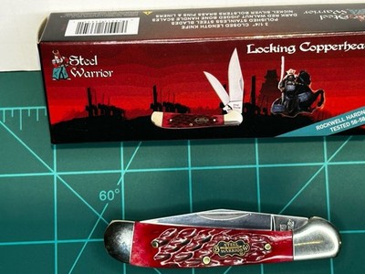 Steel Warrior Locking Copperhead, 3  1/4  Closed, Dark Red Jigged Bone Handles