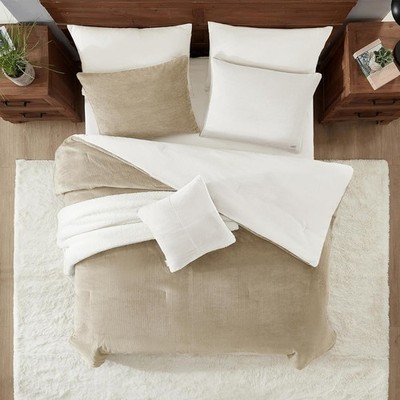 UGG Reversible Queen 5 PC Comforter Set Corduroy Texture Super Soft Beige NEW