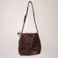 NWT Charter Club Bucket Drawstring Shoulder Boho Brown Leather Bag Purse