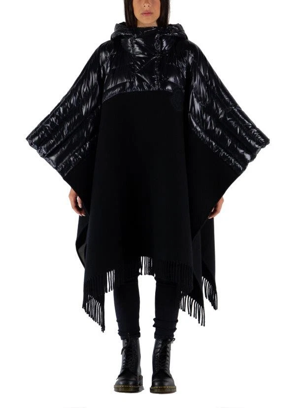NEW MONCLER MANTELLA LACQUE DOWN FILLED WOOL BLACK CAPE PONCHO COAT SMALL