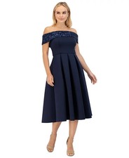 Eliza J Women's Sequin-Trim Off-the-Shoulder MIDI Dress - Navy - 8 - NWOT