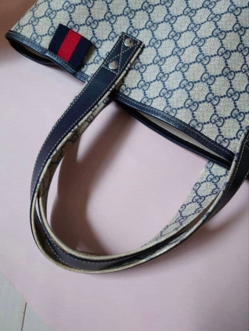 Gucci Tote Bag Canvas GG Pattern Beige Navy Authentic Excellent Condition thumbnail 13