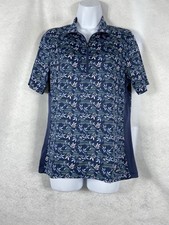 Kerrits Aire Ice Fil Shirt Women  s Medium Blue 1/4 Zip Short Sleeve Floral EUC