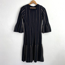 Michael Kors Knit Dress Womens Small? Black Gold Pinstripe Flare Cuff Career