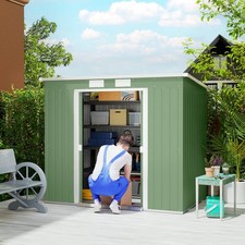 7 x 4ft Lean to Metal Garden Storage Shed w/ Doors Vents Sloped Roof Green