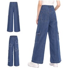Women Jeans Festival Denim Wide Leg Pants Clubwear Cargo Streetwear Baggy Long