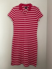 Tommy Hilfiger Slim Fit Polo Dress Women's M Stripes Pink White Short Sleeve