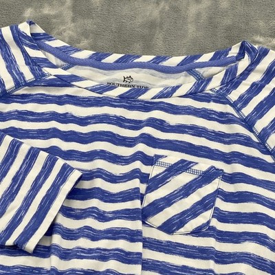 Southern Tide Womens Large Blue White Striped Raglan Sleeve Elastic Waist Dress
