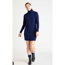 Quince Mongolian Cashmere Turtleneck Sweater Dress Navy Blue Small NEW