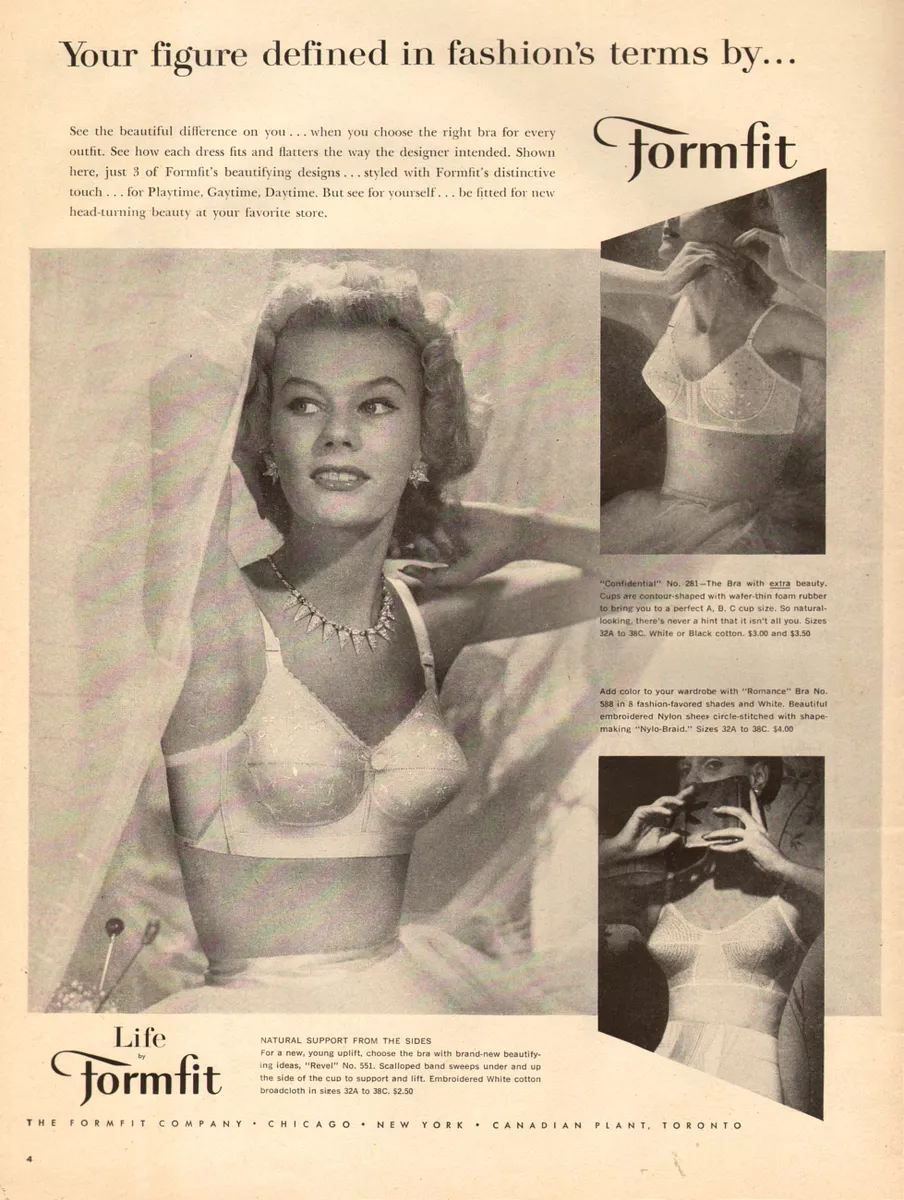 1957 vintage Lingerie AD FORMFIT LIFE BRAS 3 Styles shown