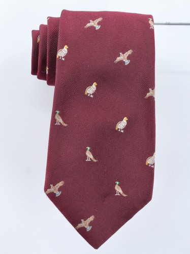 VTG 80s Beale & Inman Men's Fancy Dark Red Pheasant Bird Necktie Tie 1980s Silk - 第 1/8 張圖片