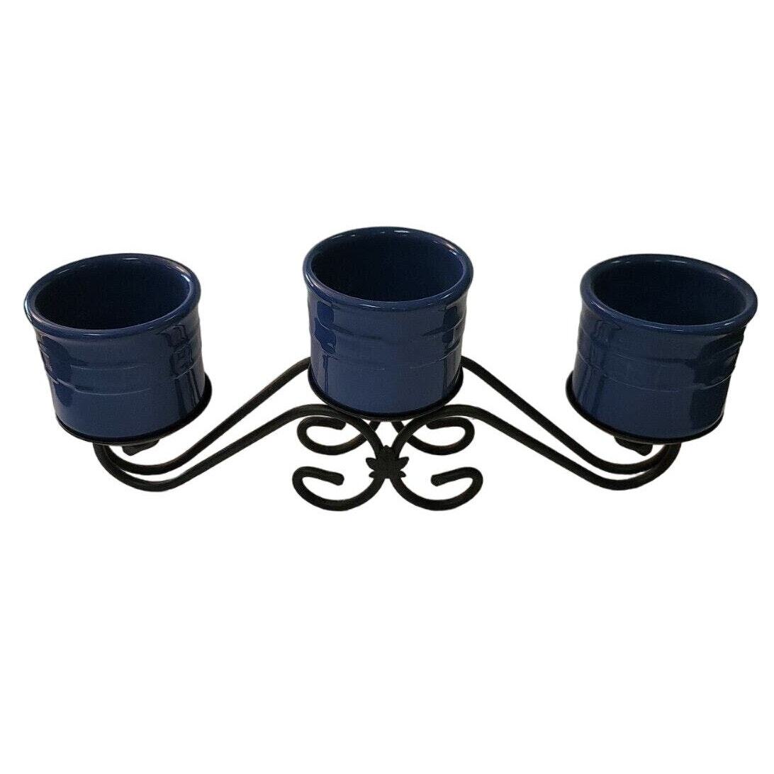 Longaberger Wrought Iron 3Tier Pillar Candle Holder Stand Cornflower