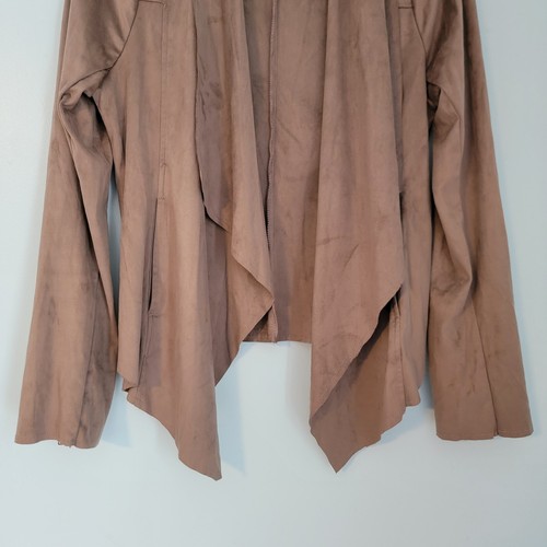 Blu Pepper Jacket Tan Faux Suede Draped Long Sleeve Open Front Size Large - Picture 3 of 8