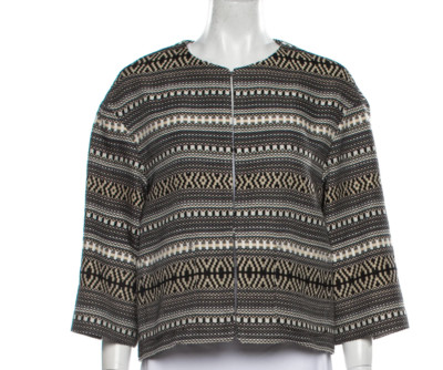 Weekend MaxMara Cropped Jacket Black Beige Printed Blazer 3/4 Sleeve Workwear 4