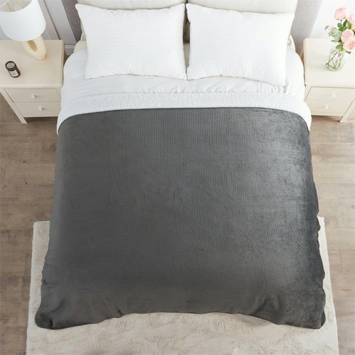 Flannel Sherpa Throw For Sofa Couch Bed Warm Living Room Waffle Texture Blanket - Picture 30 of 54