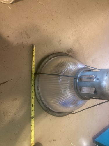 OLD 12” WIDE HOLOPHANE INDUSTRAIL LIGHT FIXTURE FACTORY RIBBED GLASS - Picture 2 of 5