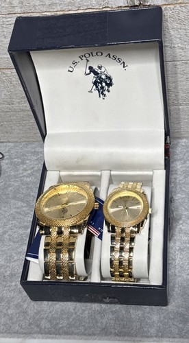 U.S. Polo Assn. His & Hers Quartz Wrist Watches New in Box With Paperwork Gold