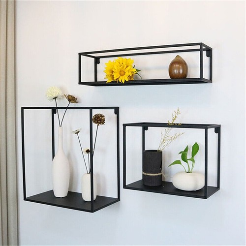3PCS Black Metal Cube-Frame Wall Floating Shelves Hanging Shadow Box ...