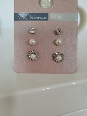 New Marks Spencer Cream Silver Faux Pear Studs Earrings pairs Multipack  Set UK