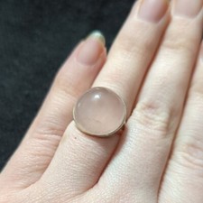 Sterling Silver Pastel Pink Rose Quartz Gemstone Domed Statement Ring - Size 5