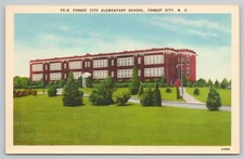 Forest City Elementary School Forest City North Carolina Linen Postcard c1940