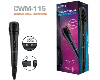Coby Dynamic Vocal Wired Karaoke Microphone MIC 10 FT Cord 1/4''AUX ON OFF SWITCH