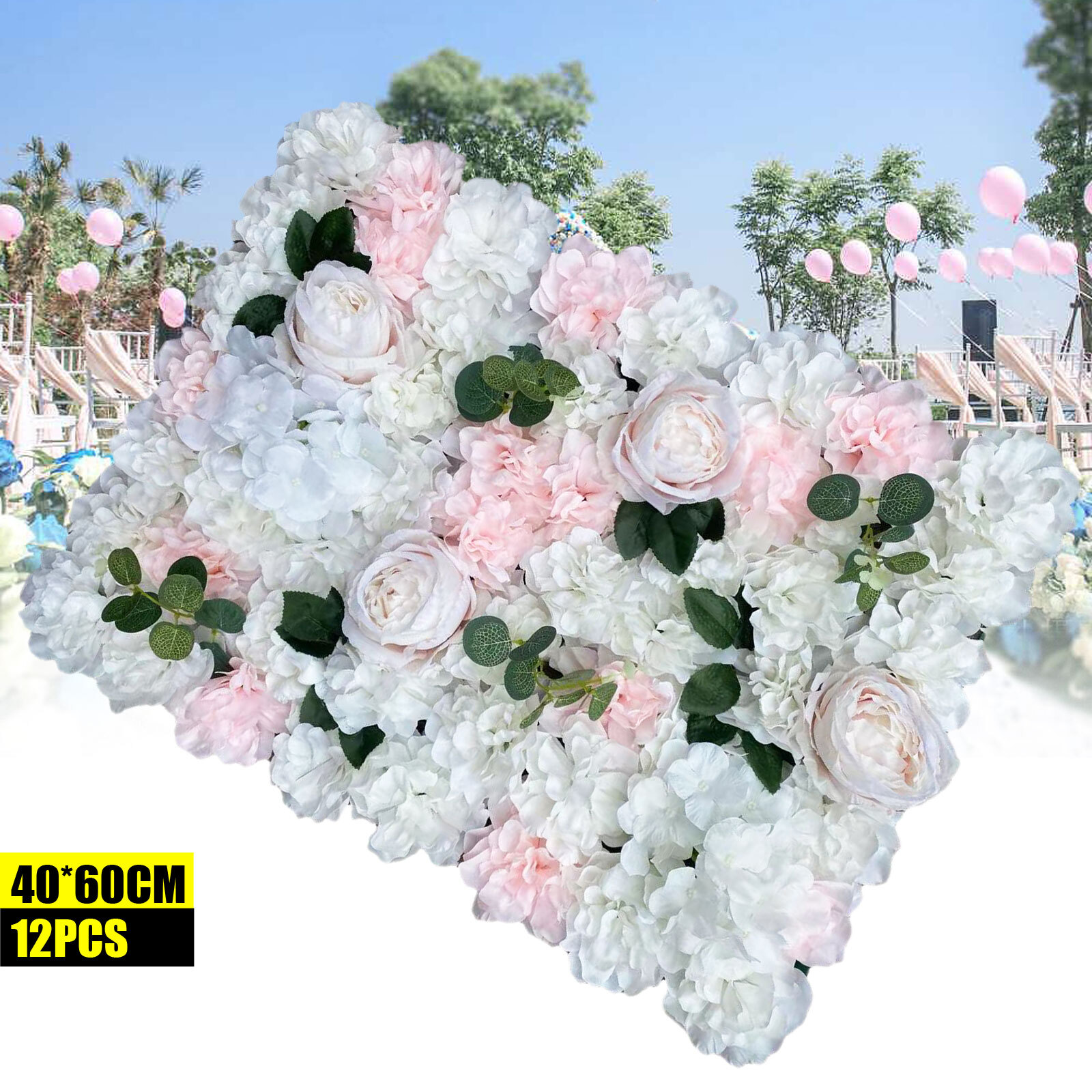 Artificial Silk Hydrangea Flower Wall Panels Wedding Backdrop 60 x40cm 12PCS