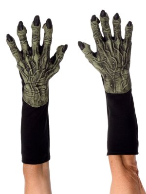 Grüne Hexenhände - Halloween-Handschuhe mit Latex-Applikation