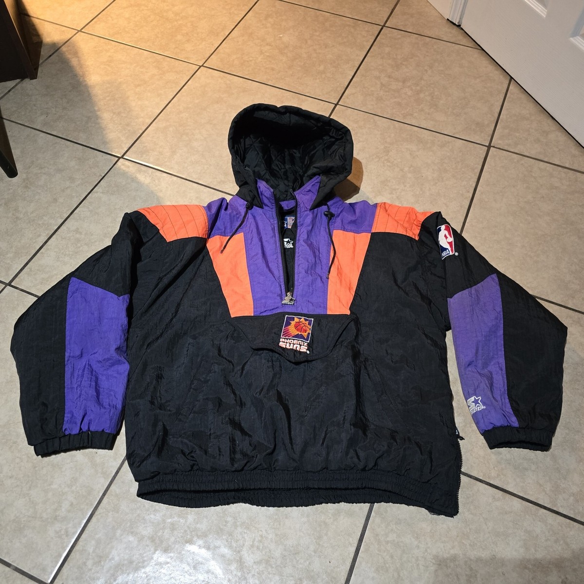 Phoenix Suns Starter puffy Jacket vtg puffer XL hood half Phoenix Suns Starter puffy Jacket vtg puffer XL hood half