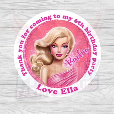 PERSONALISIERTE BARBIE SÜSSE KEGEL AUFKLEBER PARTY TÜTE ETIKETTEN GEBURTSTAG ROSA MÄDCHEN
