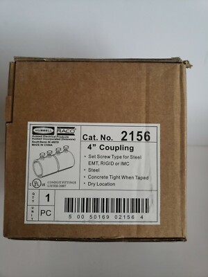 RACO 4'' Coupling 2156Emt/ Rigid/Imc Set-Screw Coupling, Steel, Dry Location. New