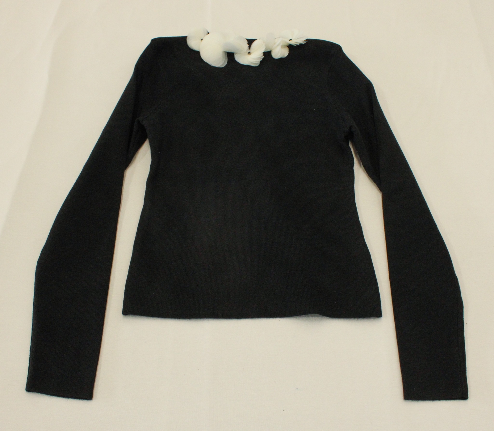 Commense Women's Solid Long Sleeve Floral Knit Top EJ2 Black Size US 6