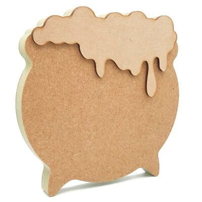 Caldero de bruja de Halloween independiente con forma de MDF madera hágalo usted mismo artesanía en blanco en capas