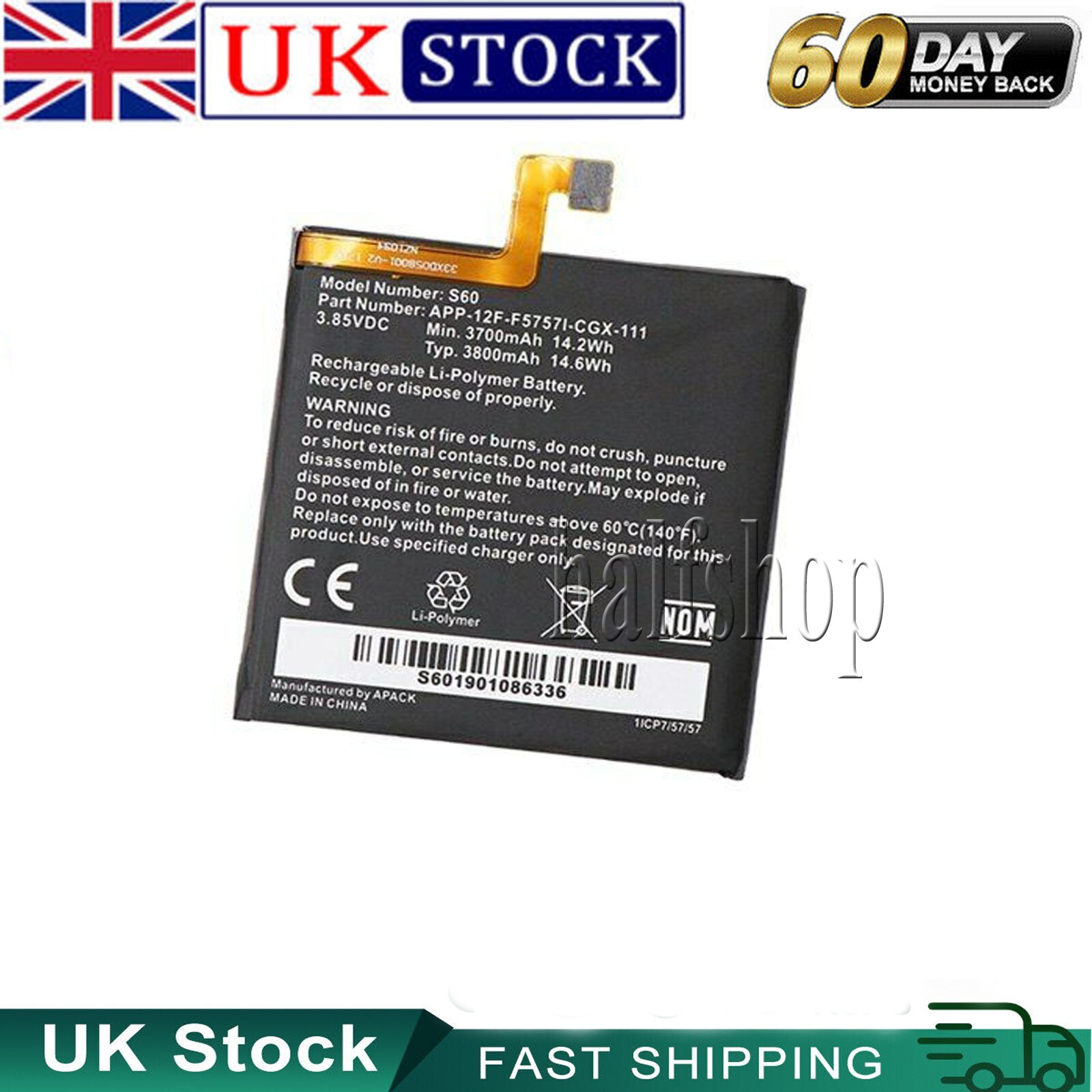 New Li-Polymer 3800mAh 3.85V Rechargeable Battery S60 For CAT CATERPILLAR S60