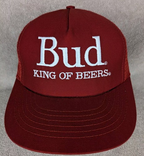 Vintage Budweiser Bud King Of Beers Spellout Trucker Hat Snapback Adjustable