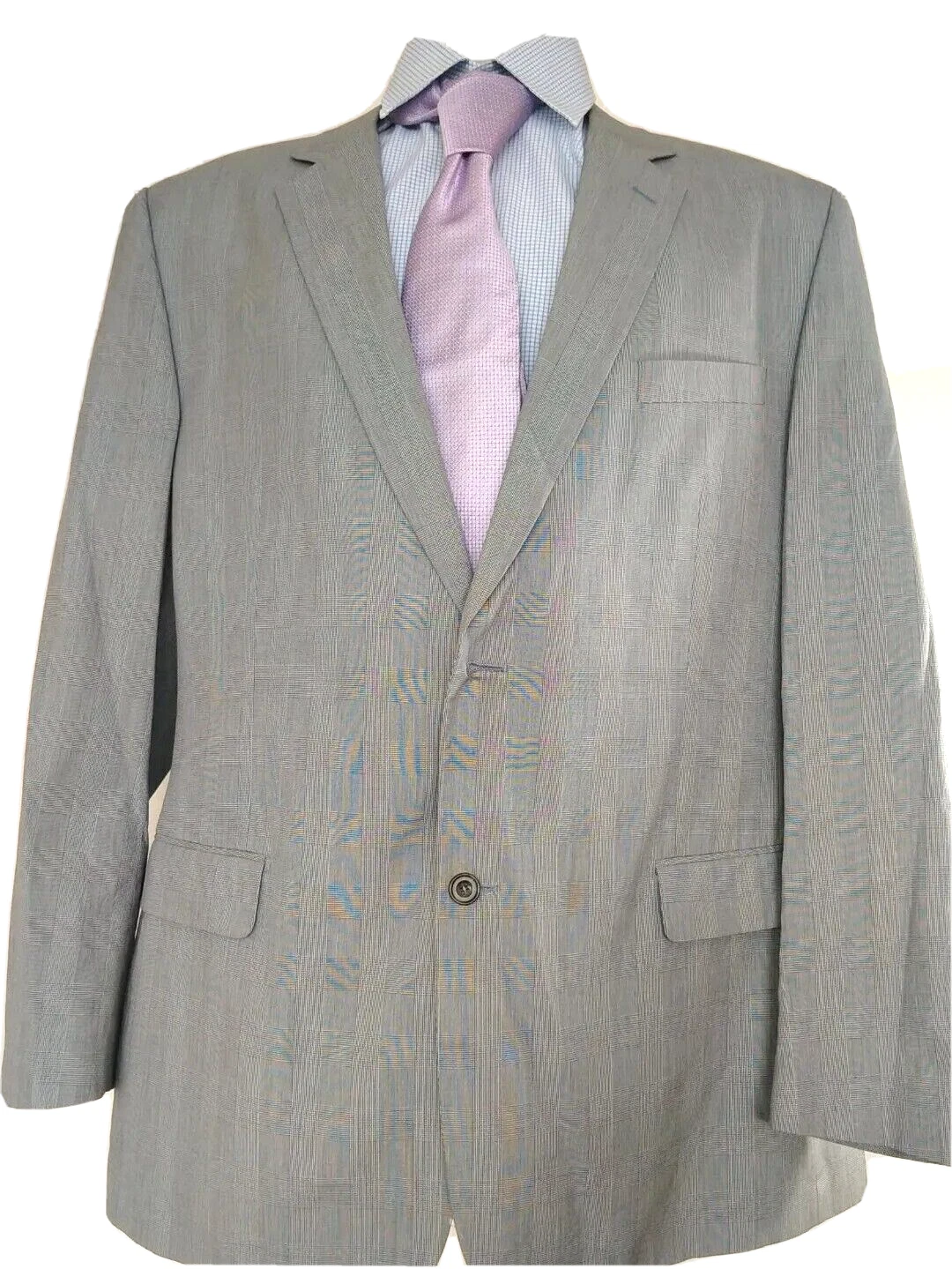 VAN HEUSEN VTG MEN'S GREY MIX CHECK COTTON BLAZER SUIT JACKET SIZE 46/117 TALL