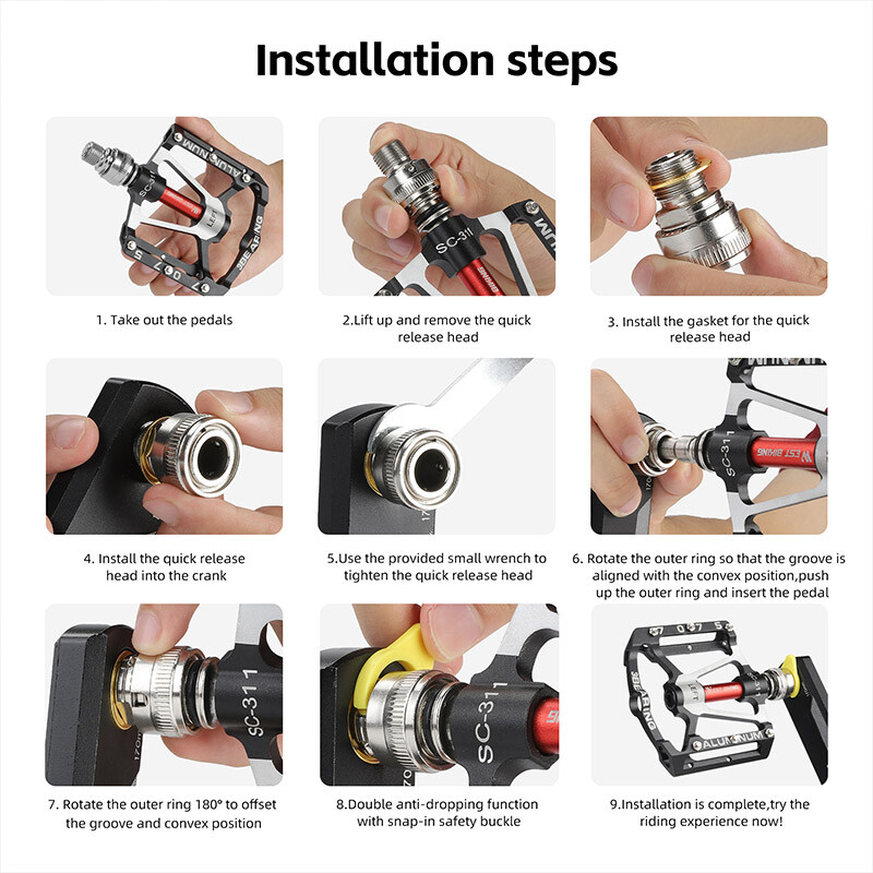 WEST BIKING Quick Release Bicycle Pedals 3 Sealed Bearing Aluminum Pedals Black