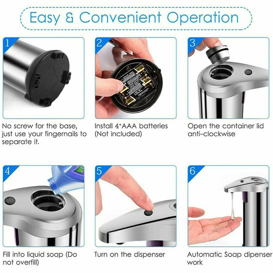 Dispensador de jabón sin contacto con sensor automático manos libres de acero inoxidable 250 ml cocina baño Foto 4 de 4