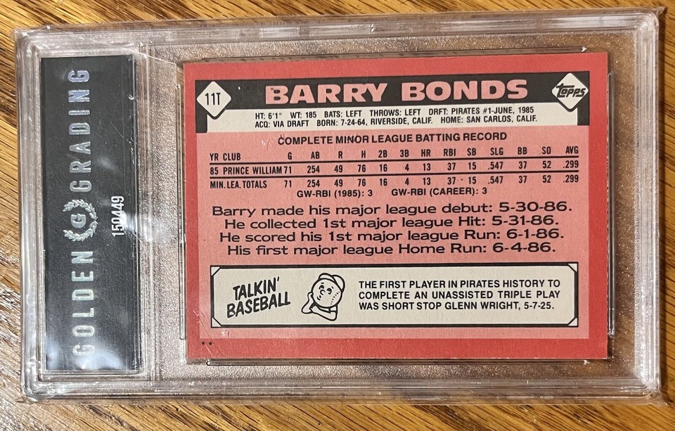 1986 Topps Traded Barry Bonds Rookie Card #11T PSA 9 Mint | eBay